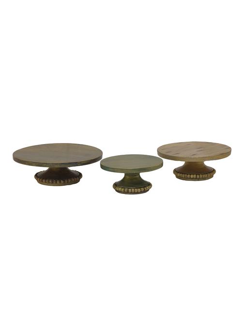 wood cake plate in mango stain with wooden beads set of 1 (large) - 15849028 - Very Small Image - 1