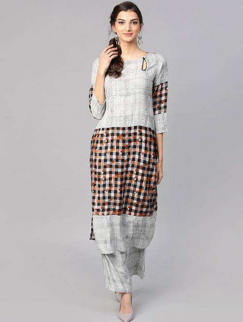 checkered printed kurta with palazzo set - 15849343 - Very Small Image - 1