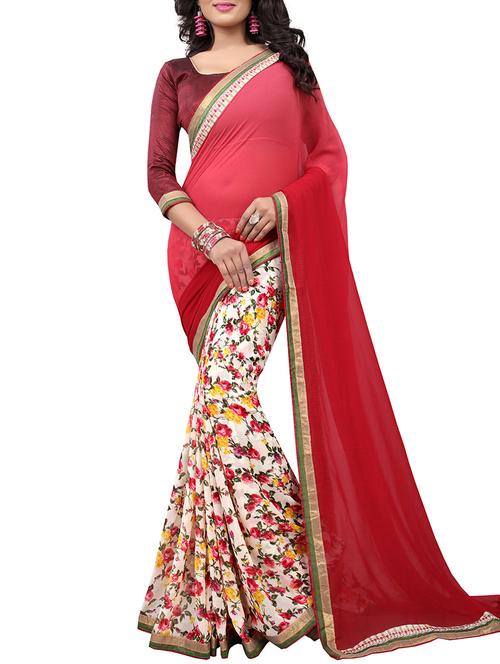 half & half printed saree with blouse - 15849414 - Very Small Image - 1