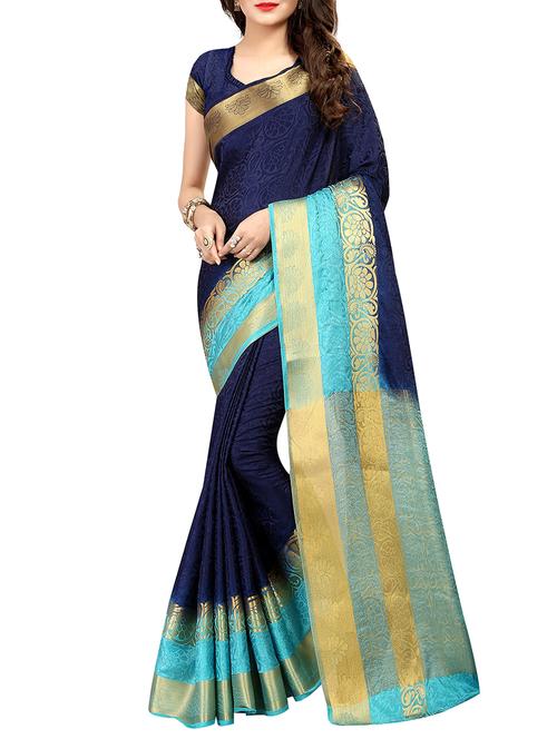 gold border woven saree with blouse - 15849452 - Very Small Image - 1