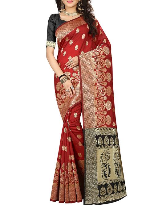 zari motif jacquard weave saree with blouse - 15849508 - Very Small Image - 1