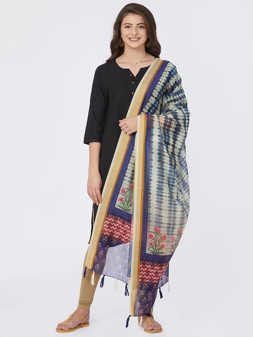 printed blue chanderi dupatta - 15850003 - Very Small Image - 1
