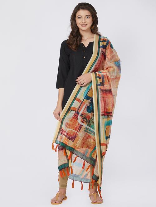 abstract printed chanderi dupatta - 15850011 - Very Small Image - 1
