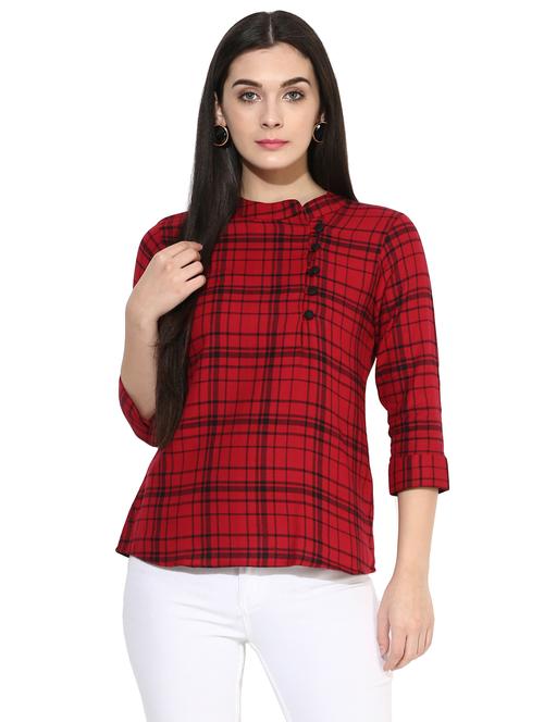 button detail checkered top - 15850043 - Very Small Image - 1