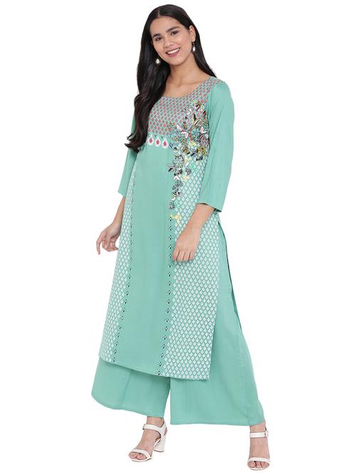digital floral printed kurta with palazzo set - 15850071 - Very Small Image - 1