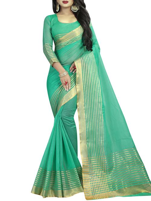 striped zari border woven saree with blouse - 15850355 - Very Small Image - 1