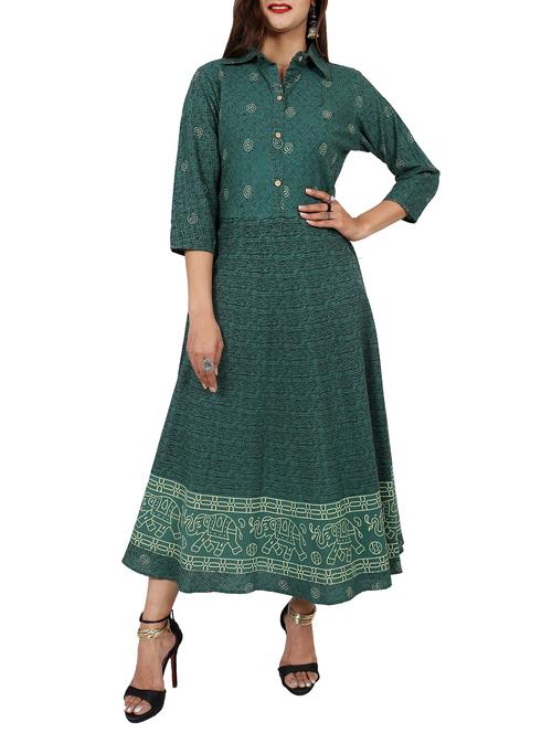 foil print flared kurta - 15850396 - Very Small Image - 1