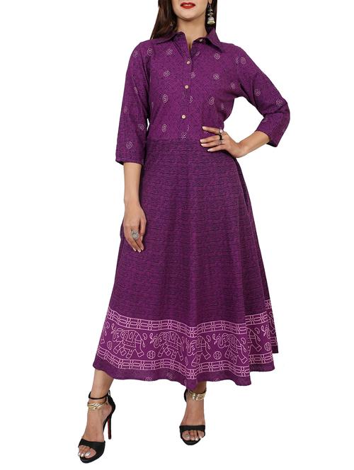 foil print flared kurta - 15850397 - Very Small Image - 1