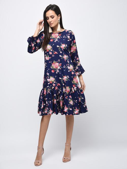 flute sleeved floral a-line dress - 15850604 - Very Small Image - 1