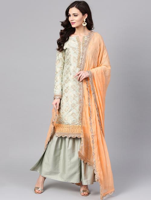 floral zari motif unstitched sharara suit - 15850893 - Very Small Image - 1