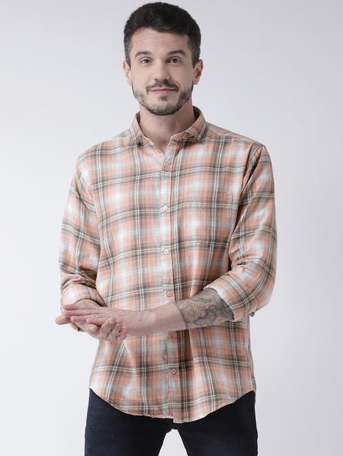 orange checkered casual shirt - 15851892 - Very Small Image - 1