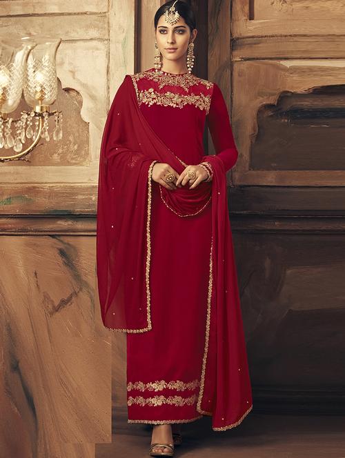 floral embroidered semi-stitched suit - 15852346 - Very Small Image - 1