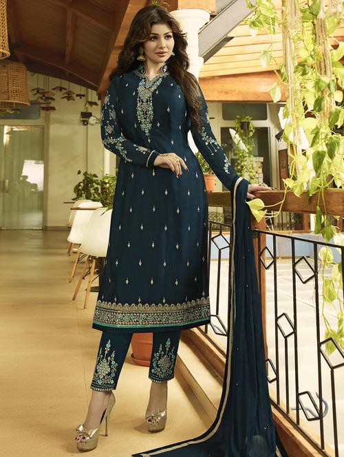 floral embroidered semi-stitched suit - 15852356 - Very Small Image - 1