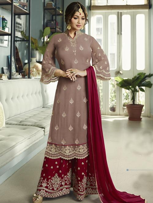 floral embroidered semi-stitched suit - 15852366 - Very Small Image - 1
