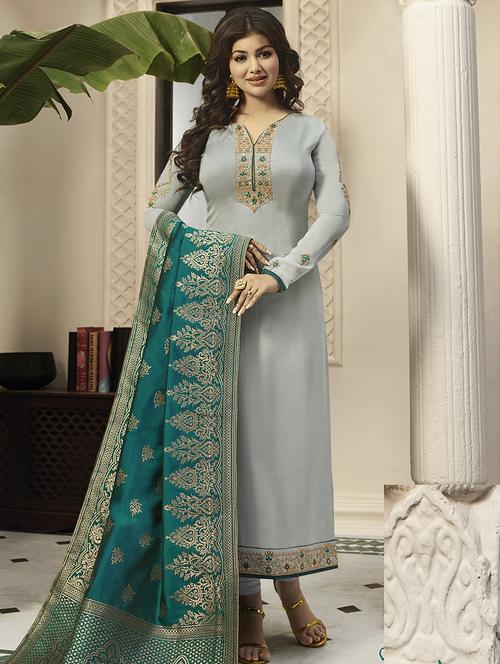 floral embroidered semi-stitched suit - 15852368 - Very Small Image - 1