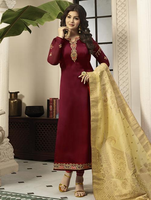 floral embroidered semi-stitched suit - 15852369 - Very Small Image - 1