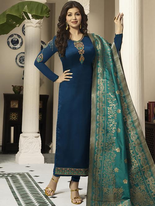 floral embroidered semi-stitched suit - 15852370 - Very Small Image - 1