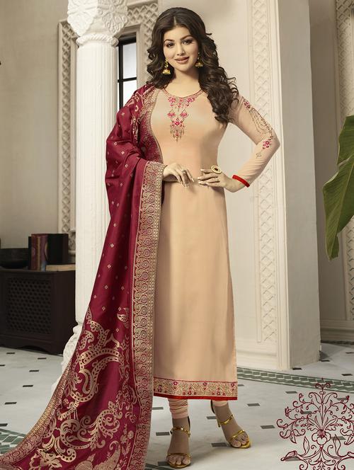 floral embroidered semi-stitched suit - 15852371 - Very Small Image - 1