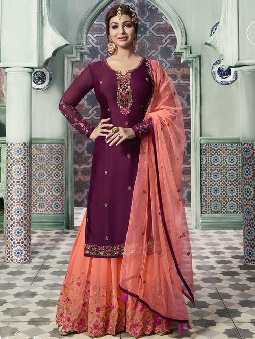 floral embroidered semi-stitched suit - 15852373 - Very Small Image - 1