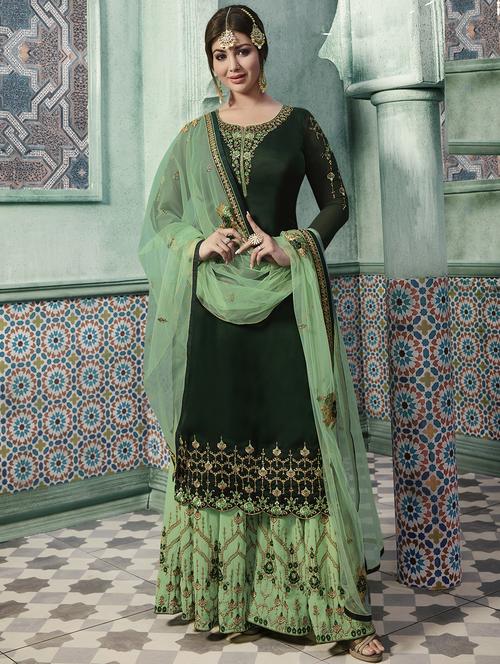 floral embroidered semi-stitched suit - 15852374 - Very Small Image - 1