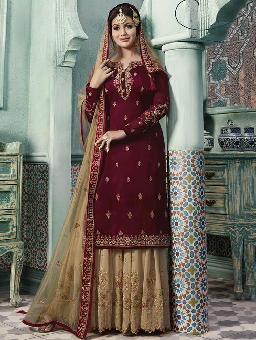 floral embroidered semi-stitched suit - 15852376 - Very Small Image - 1