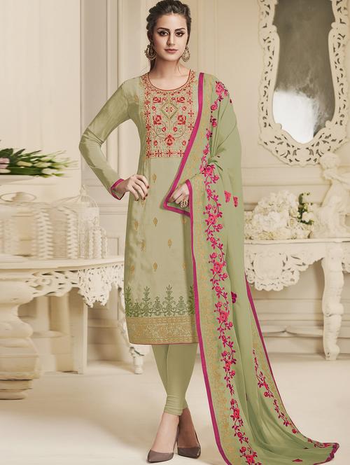 floral embroidered semi-stitched suit - 15852380 - Very Small Image - 1