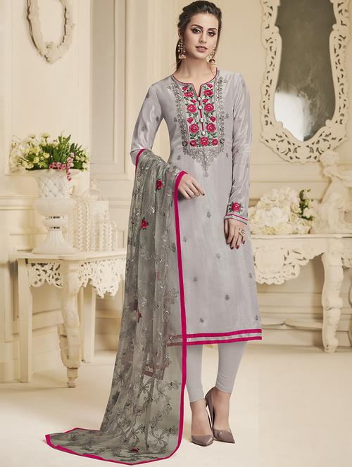 floral embroidered semi-stitched suit - 15852383 - Very Small Image - 1