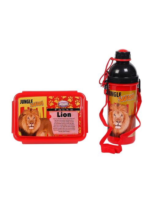jayco plastic lunch box and water bottle set for kids - jungle safari big set, lion print - 15852744 - Very Small Image - 1