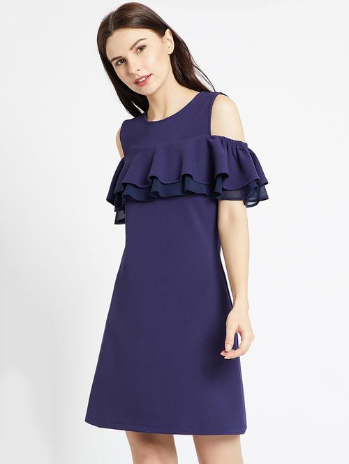navy ruffled cold shoulder dress - 15853257 - Very Small Image - 1