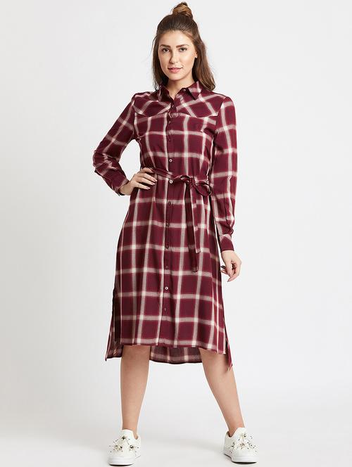 checkered tie belted shirt dress - 15853311 - Very Small Image - 1