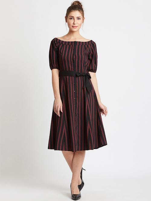 striped tie belted a-line dress - 15853312 - Very Small Image - 1