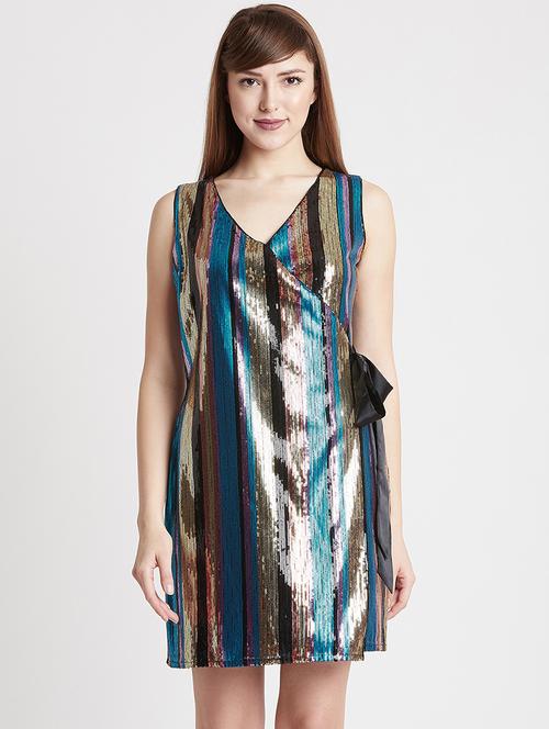 striped sequin wrap dress - 15853340 - Very Small Image - 1