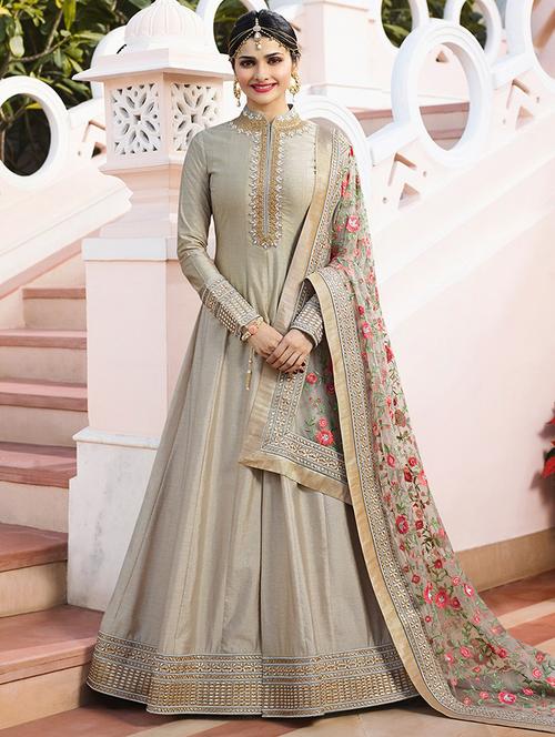embroidered semi-stitched anarkali suit - 15853535 - Very Small Image - 1