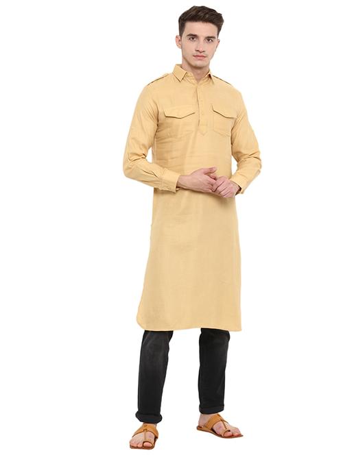 beige cotton pathani kurta - 15853863 - Very Small Image - 1