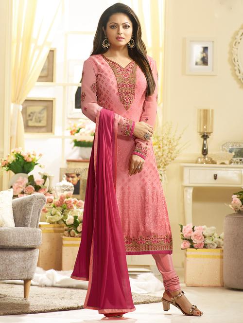 embroidered semi-stitched churidaar suit - 15853975 - Very Small Image - 1