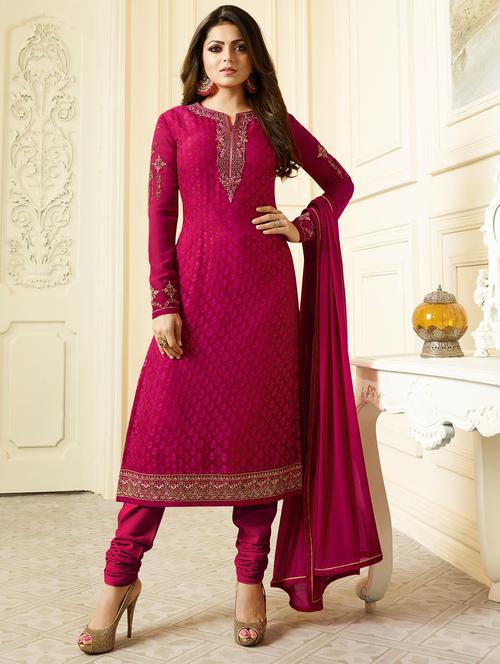 embroidered semi-stitched churidaar suit - 15853976 - Very Small Image - 1