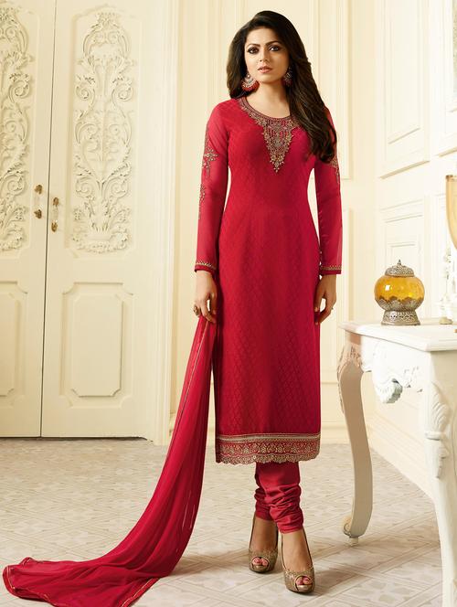 embroidered semi-stitched churidaar suit - 15853980 - Very Small Image - 1