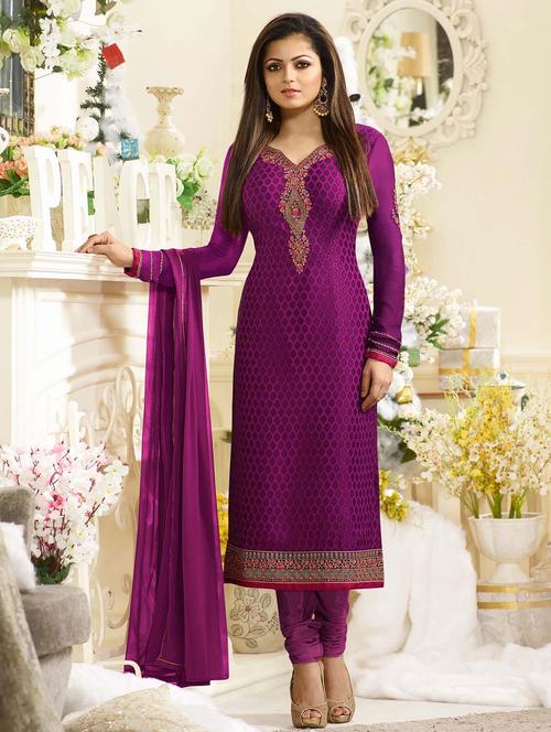 embroidered semi-stitched churidaar suit - 15853982 - Very Small Image - 1