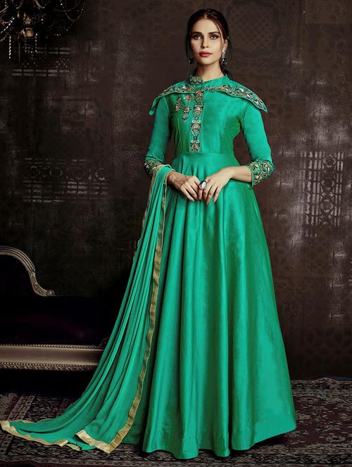 embroidered semi-stitched flared suit - 15853994 - Very Small Image - 1