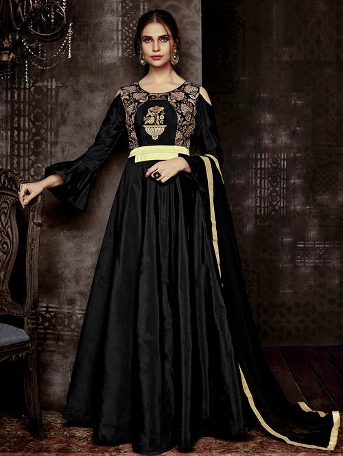 embroidered semi-stitched flared suit - 15853995 - Very Small Image - 1
