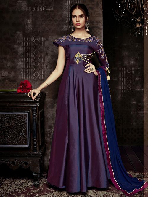 embroidered semi-stitched flared suit - 15853996 - Very Small Image - 1