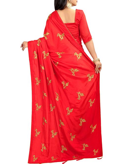 conversational embroidered red saree with blouse - 15854410 - Very Small Image - 1