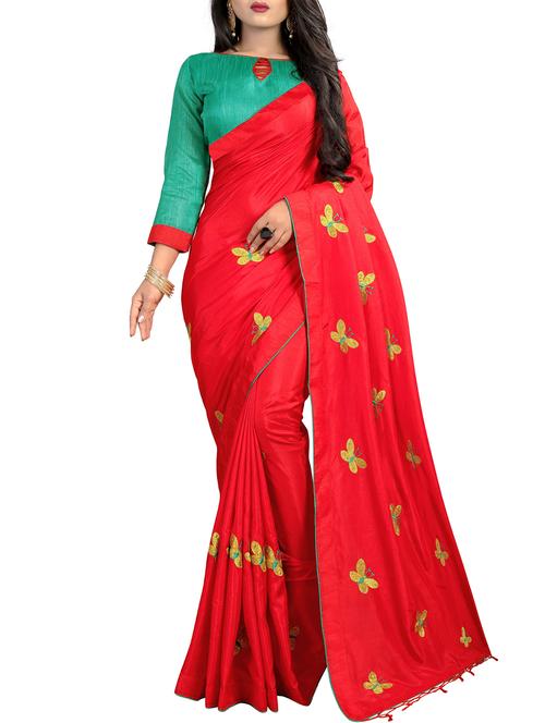 conversational embroidered red saree with blouse - 15854416 - Very Small Image - 1