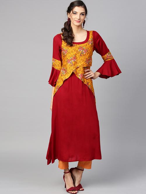 bell sleeves a-line kurta - 15855221 - Very Small Image - 1