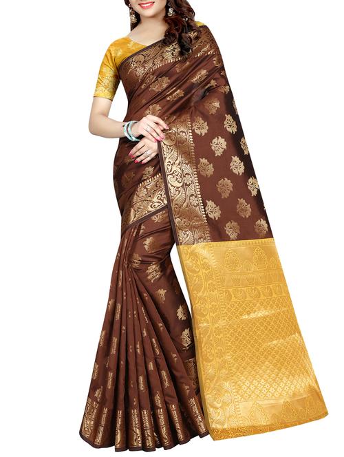 floral zari motif banarasi saree with blouse - 15855237 - Very Small Image - 1