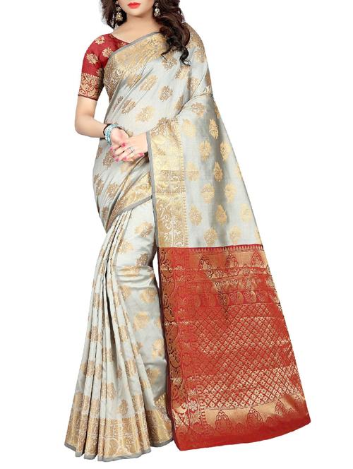 floral zari motif banarasi saree with blouse - 15855238 - Very Small Image - 1