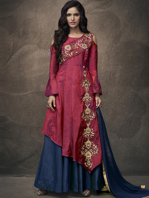 embroidered stitched flared suit set - 15855775 - Very Small Image - 1