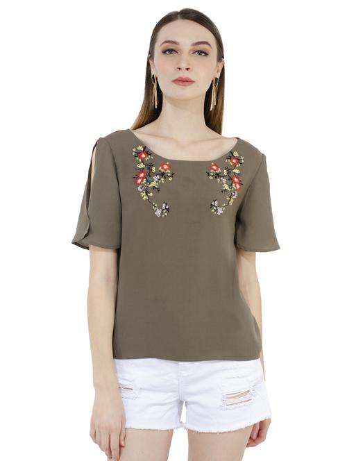 floral embroidered slit sleeved top - 15855988 - Very Small Image - 1