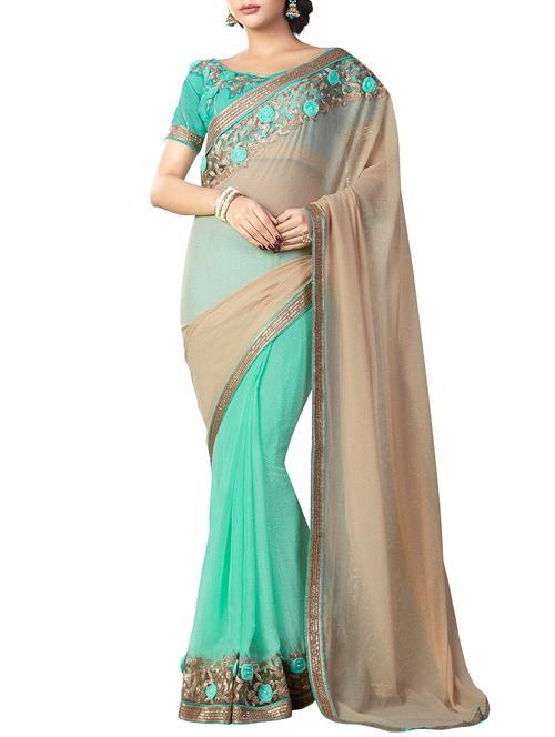 floral embroidered half and half saree with blouse - 15856760 - Very Small Image - 1