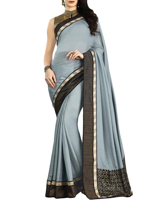 lace border grey saree with blouse - 15856764 - Very Small Image - 1
